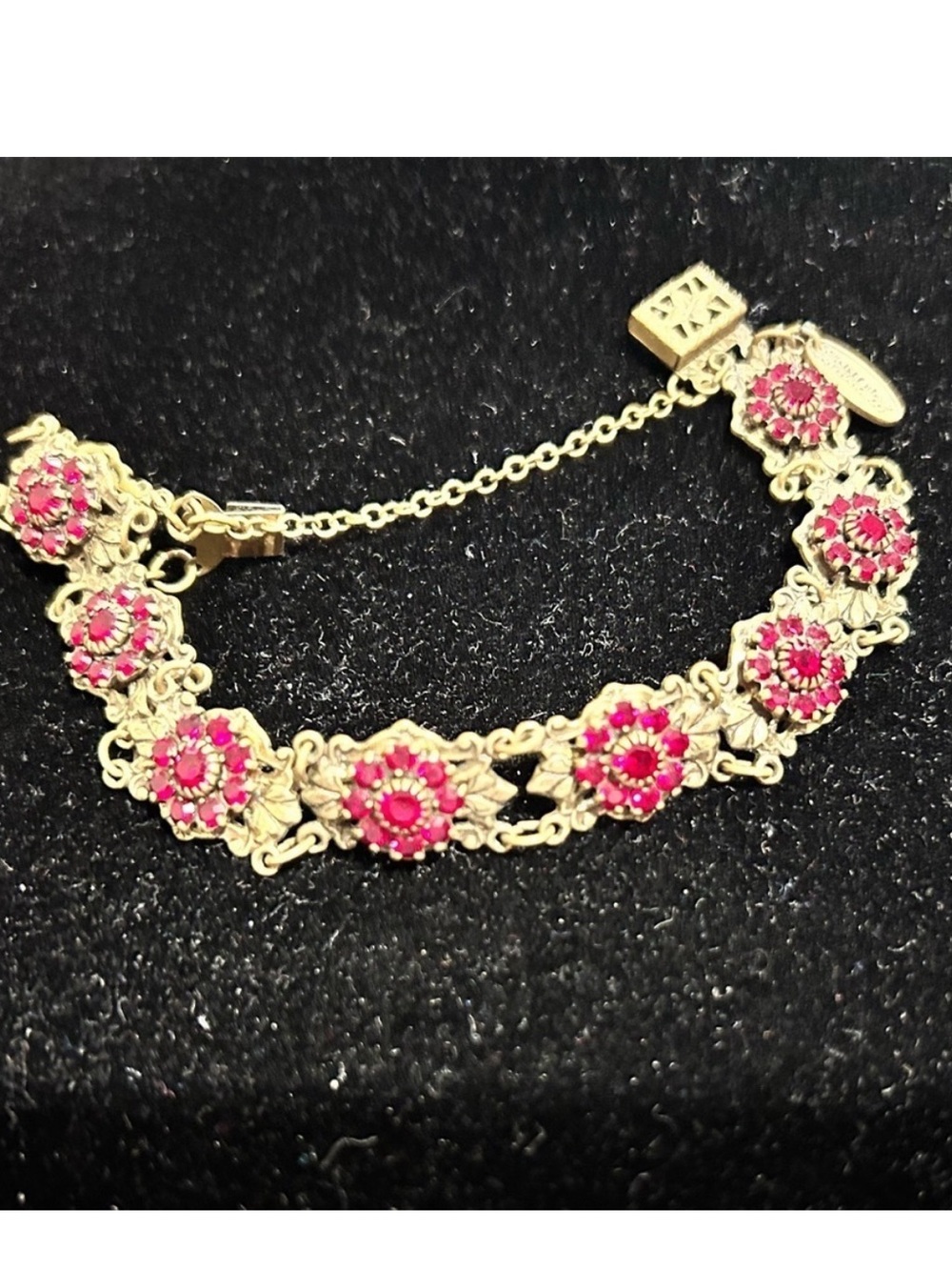 Vintage Kenny Ma San Francisco Ornate Garnets Floral Bracelet Safety Chain